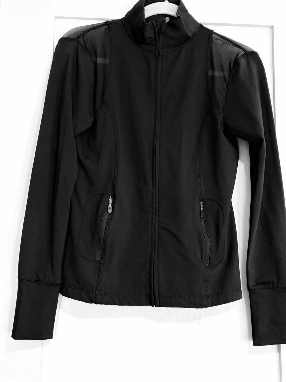 Kyodan Black Slim Zip-Front Utility Jacket P/S Sheer mesh shoulders